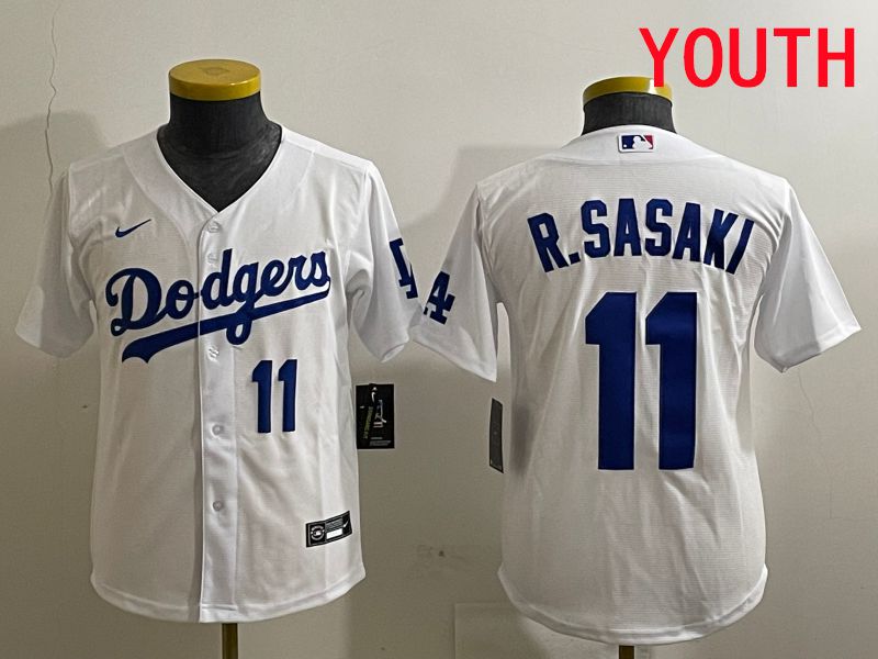 Youth Los Angeles Dodgers 11 R.Sasaki White Game 2025 Nike MLB Jersey style 2